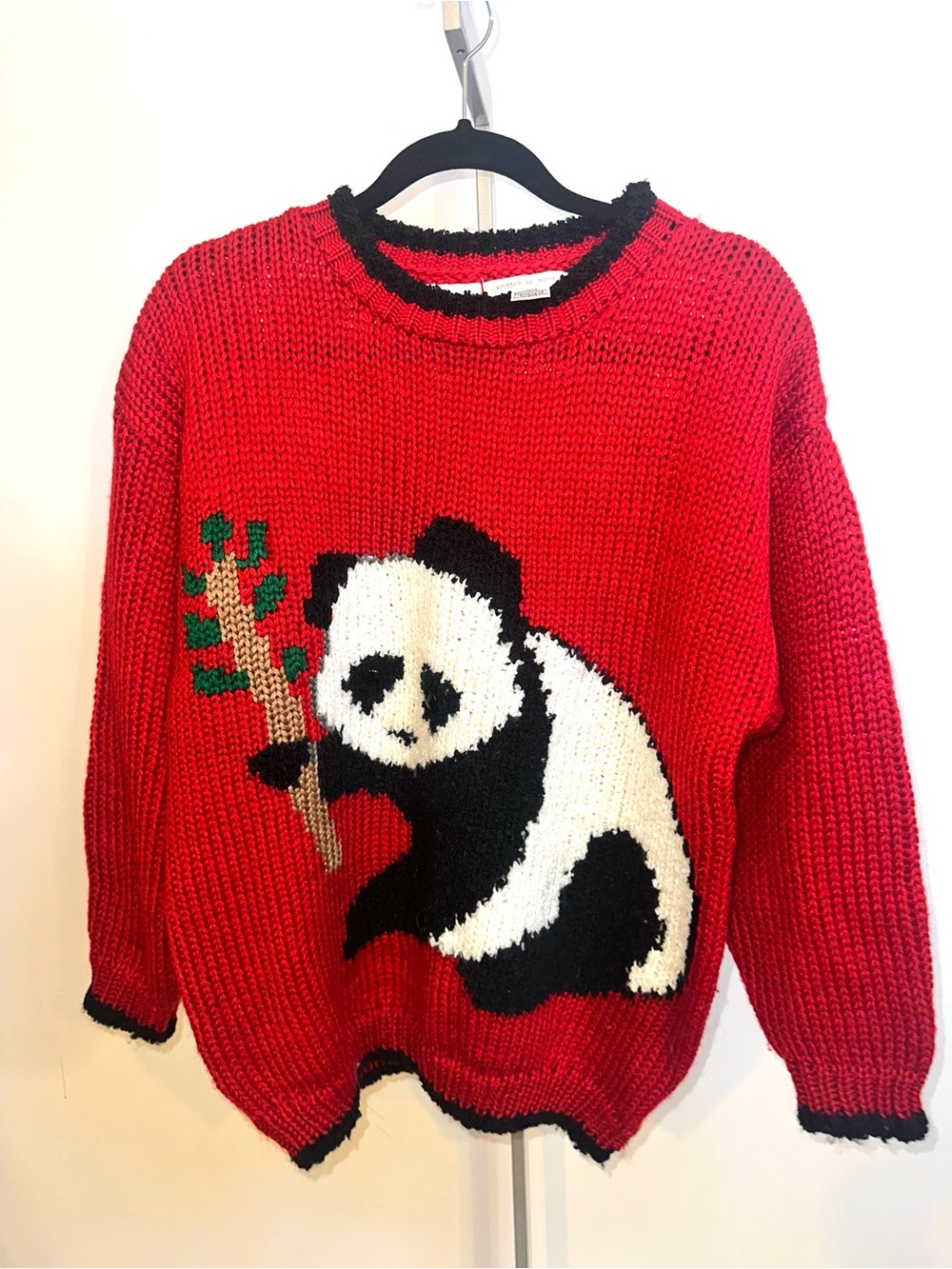 Vintage Red Panda Intarsia Knit Sweater